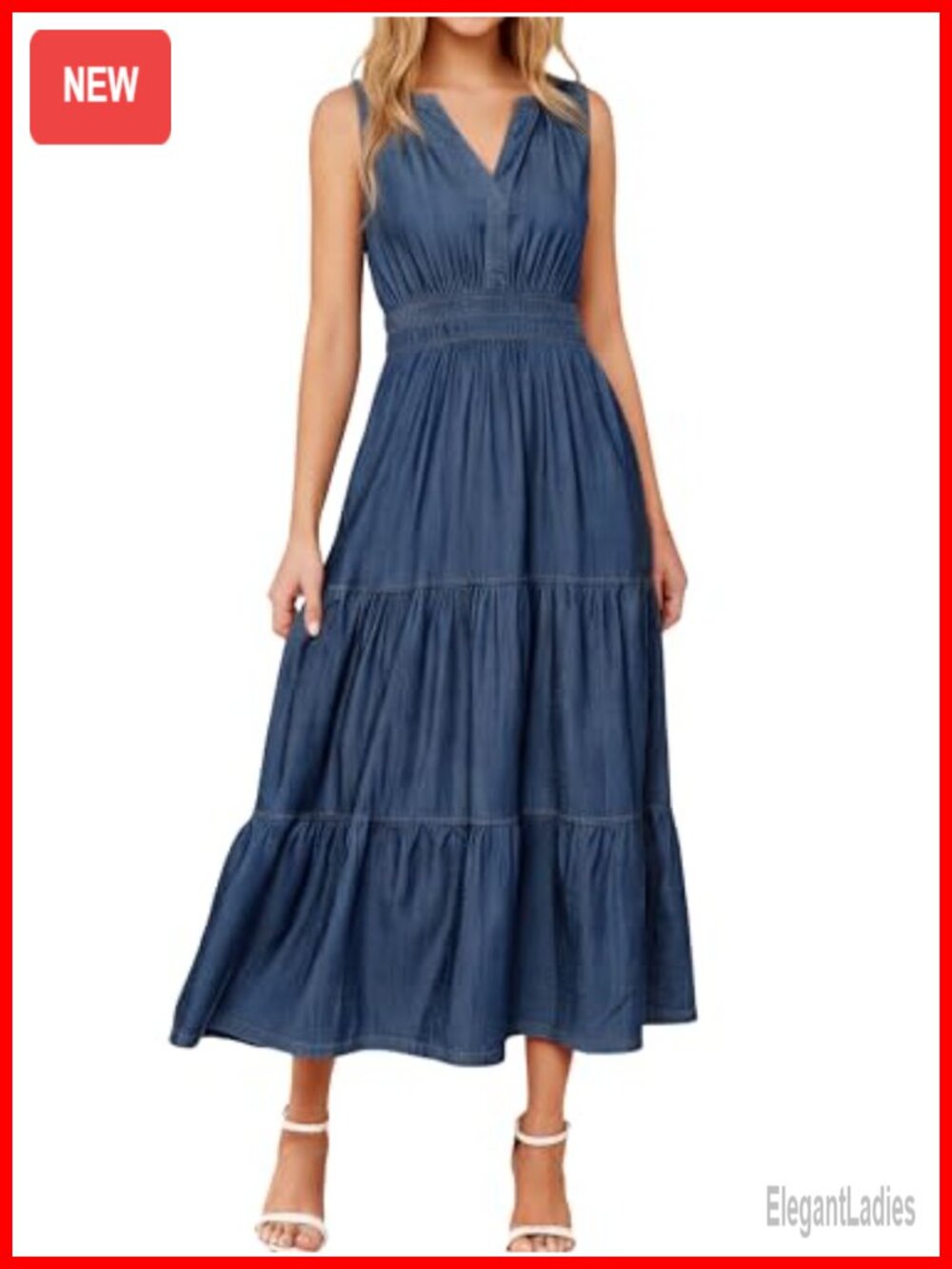 BerryGo Lyocell Denim Maxi Dress Sleeveless A-Line Pockets